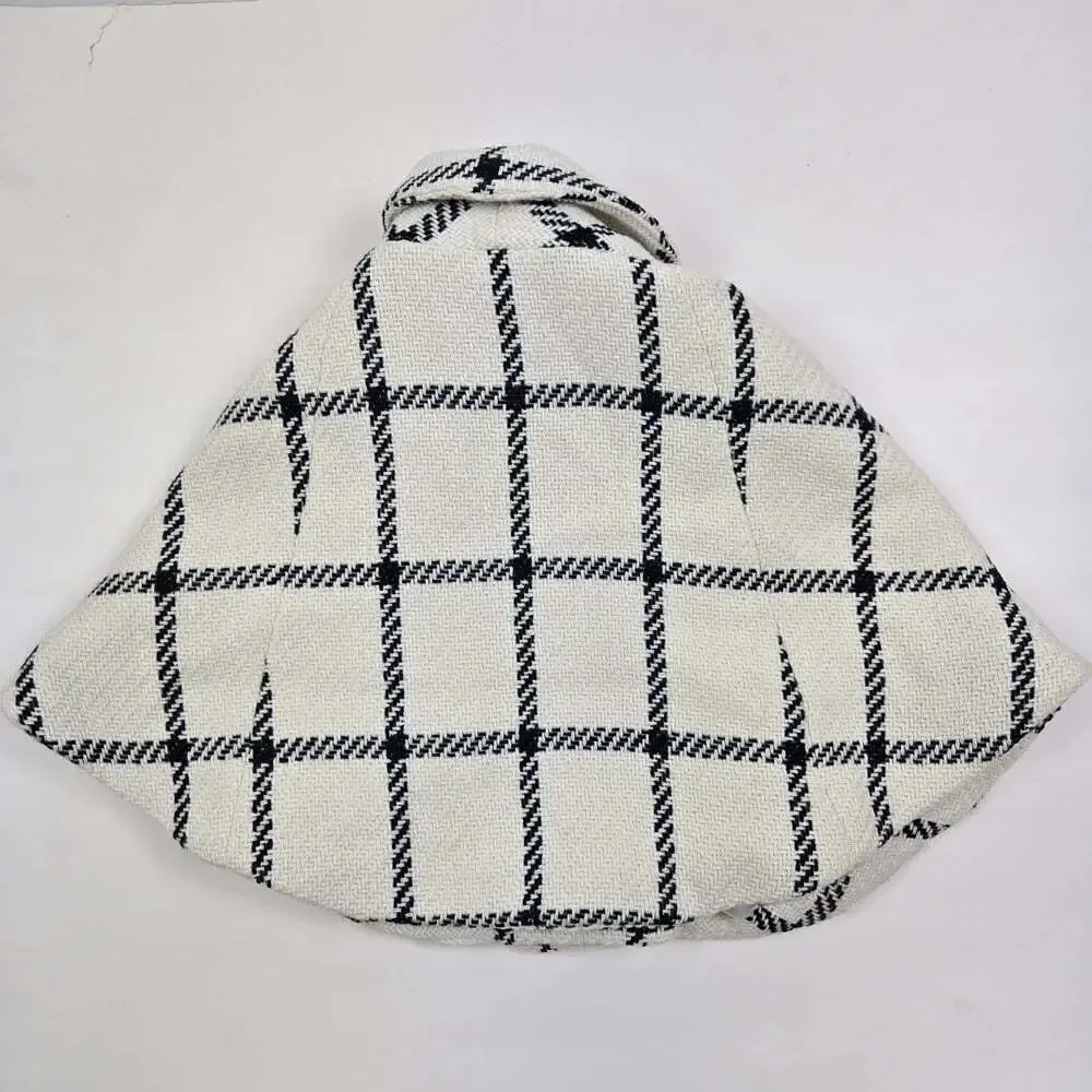 GAP Kids Plaid Cape Coat 18-24M Cream Black Toddler Poncho Peacoat Preppy